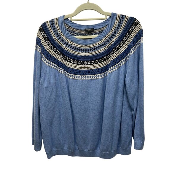 Talbots Fair Isle Sweater 3XP Plus size Cashmere Blend Blue sweater chunky knit - Picture 1 of 7